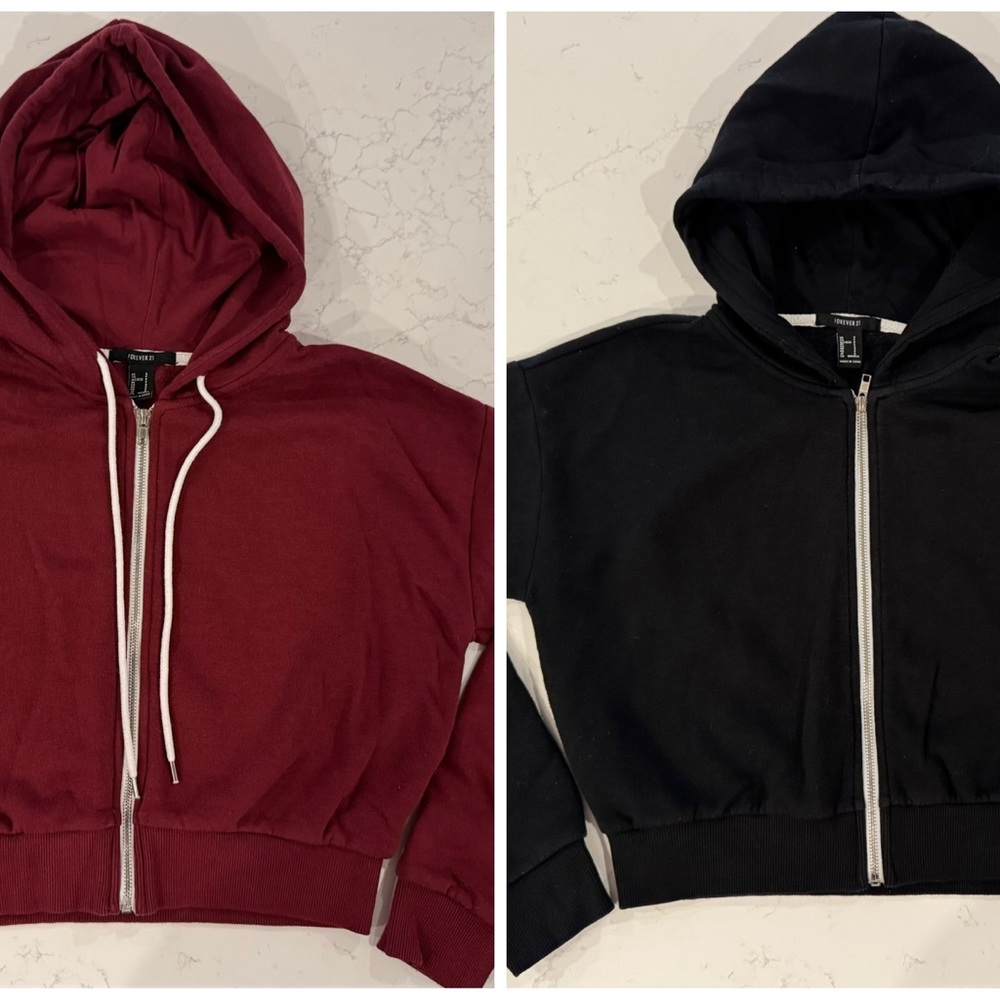 Maroon and Black Cropped Hoodies